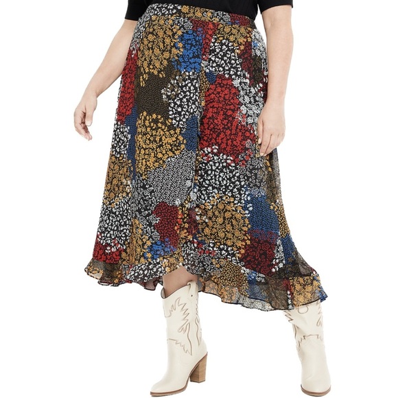 Maurices Dresses & Skirts - Maurices Floral Patchwork Maxi Skirt 4X Multicolor Faux Wrap Boho Western